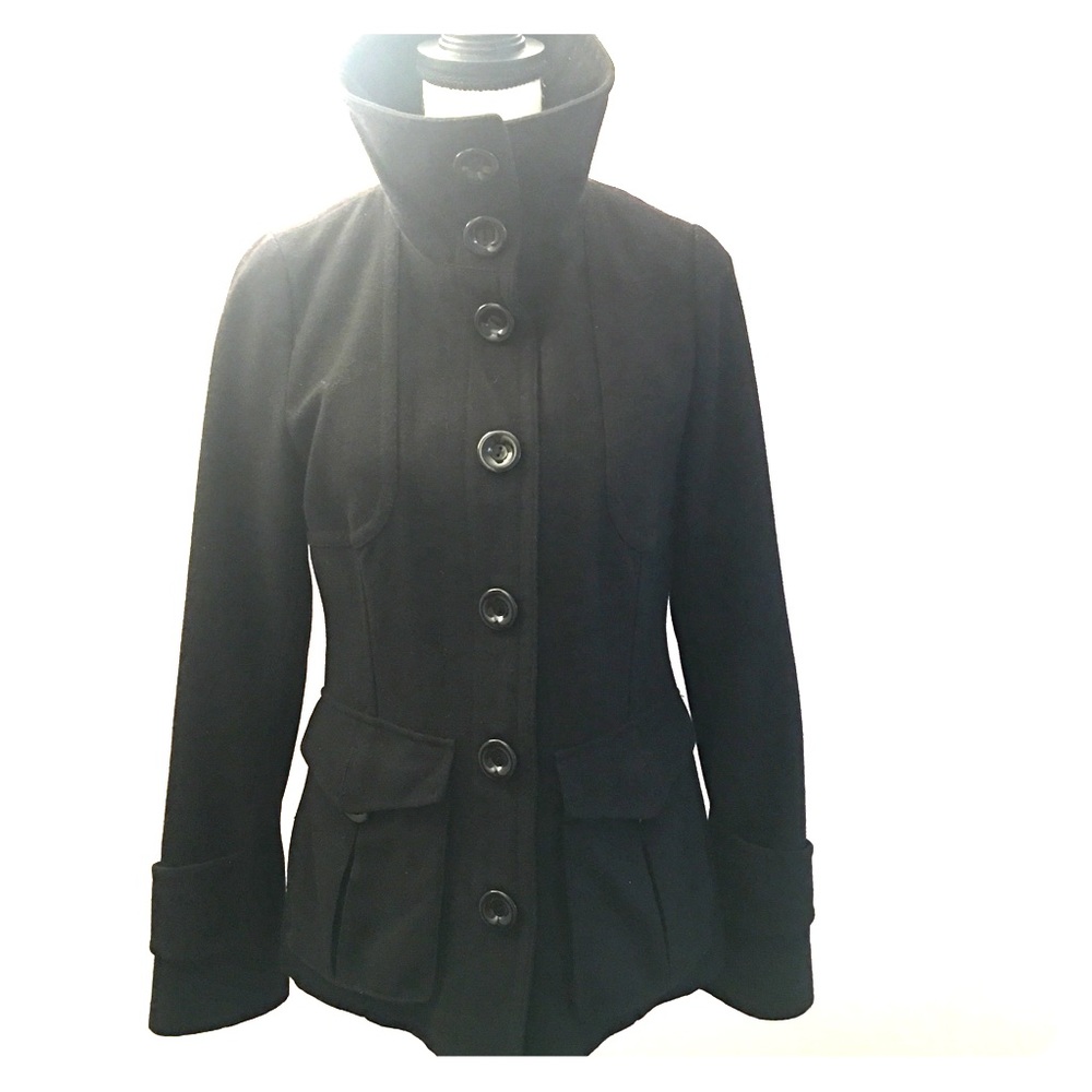 Hm turtleneck wool coat jacket black funnel